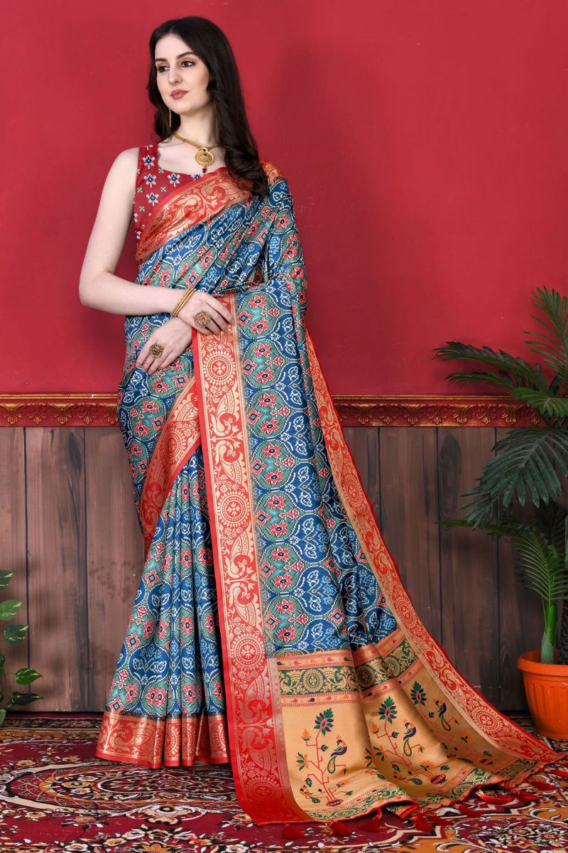 Radiant Blue Color Wedding Wear Weaving Work Patola Silk Saree