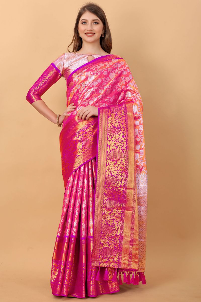 Pink Color Weaving Work On Beatific Banarasi Silk Saree