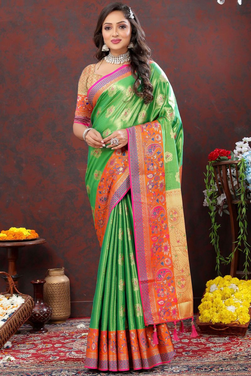 Weaving Work Green Color Beauteous Banarasi Silk Saree