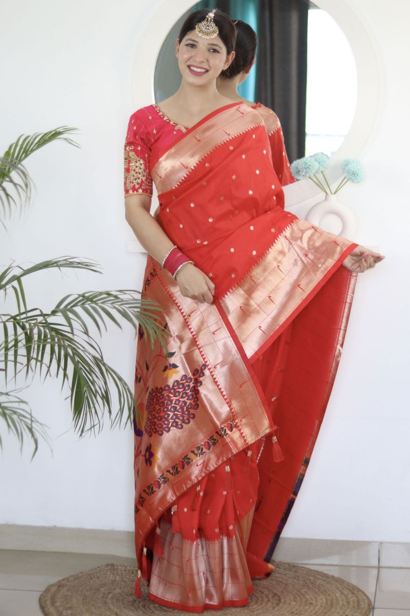 Weaving Work Reception Wear Red Color Supreme Paithani Silk Saree