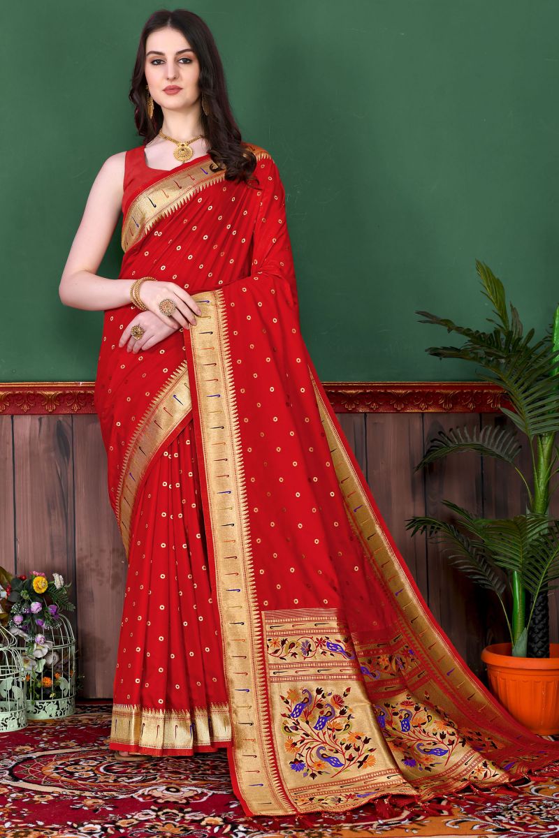 Red Color Wedding Wear Stunning Paithani Silk Saree