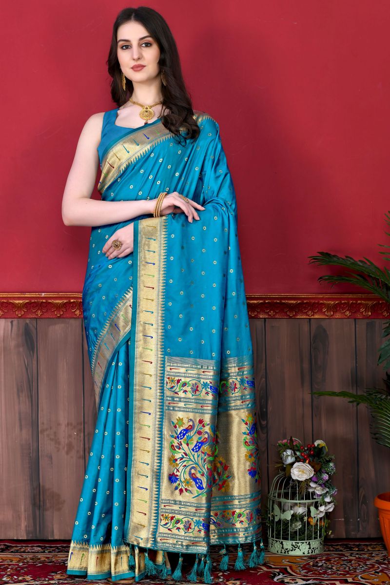 Incredible Wedding Wear Blue Color Paithani Silk Saree