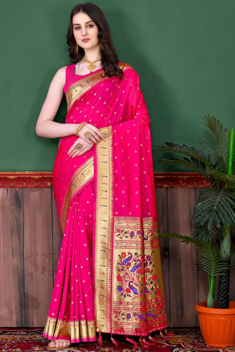 Amazing Pink Color Wedding Wear Paithani Silk Saree