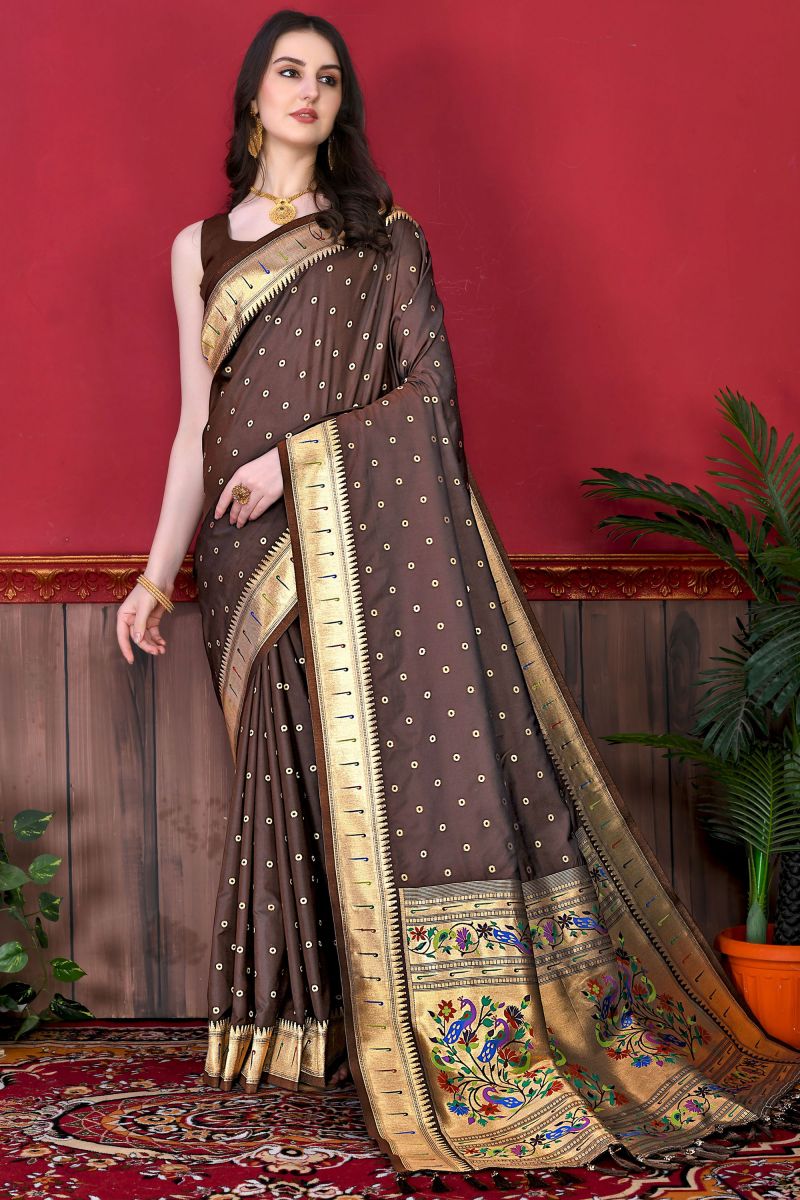 Brown Color Wedding Wear Chic Paithani Silk Saree