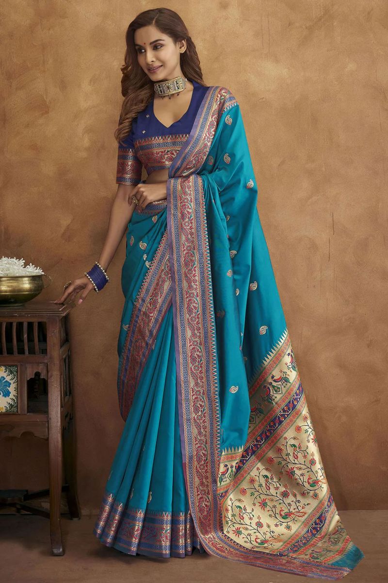 Blue Color Wedding Wear Special Paithani Silk Saree