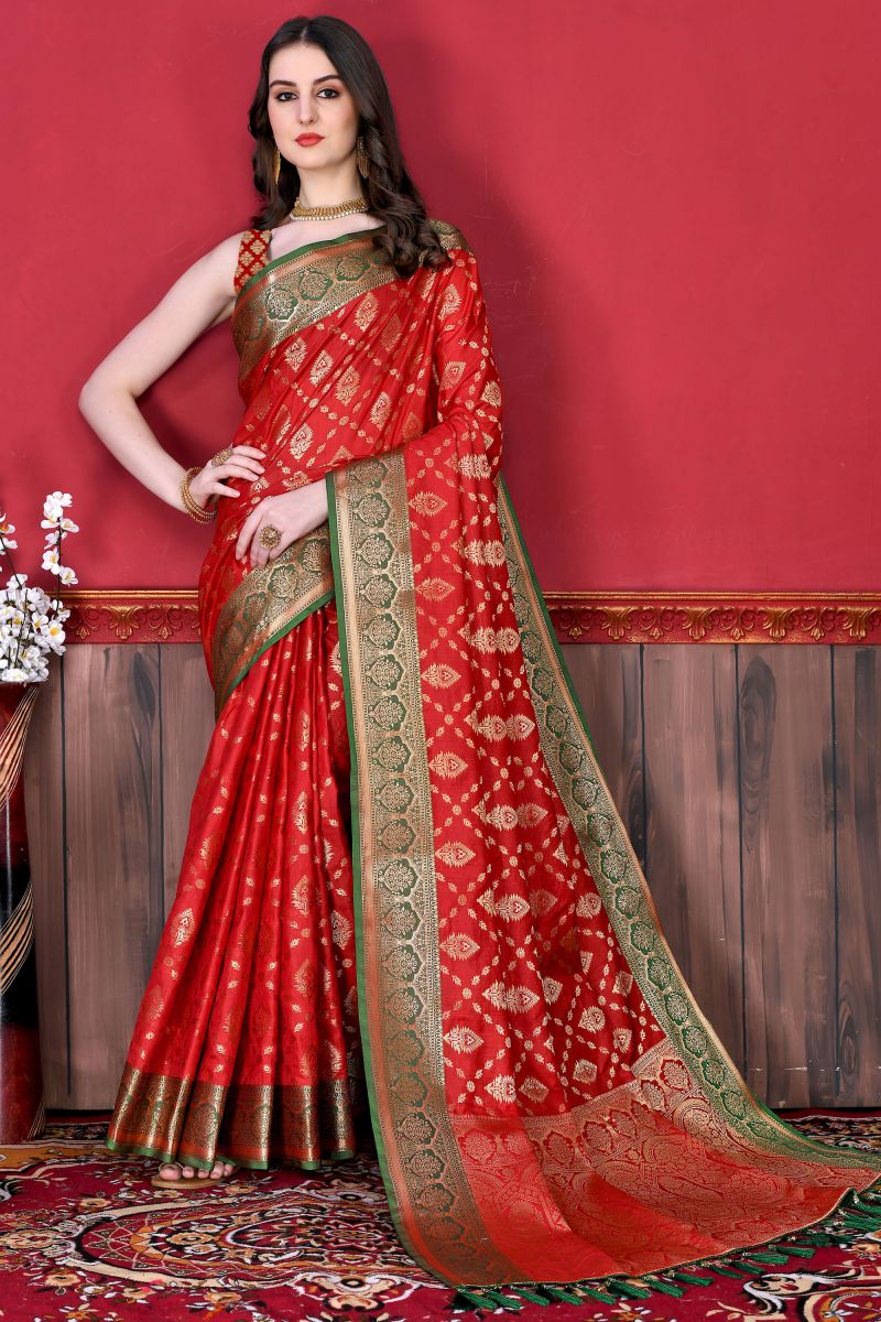 Weaving Work Silk Fabric Captivating Red Color Patola Saree