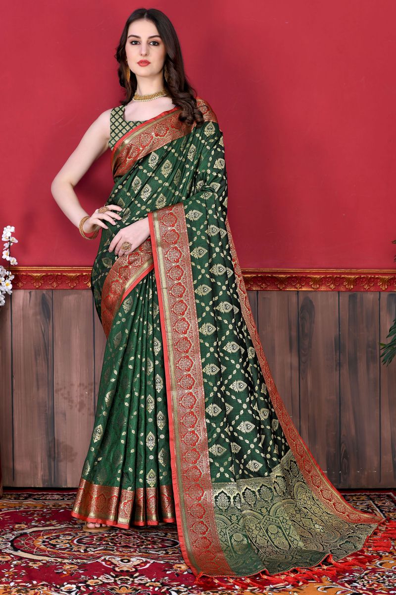 Green Color Silk Fabric Glamorous Look Patola Saree With Weaving Work