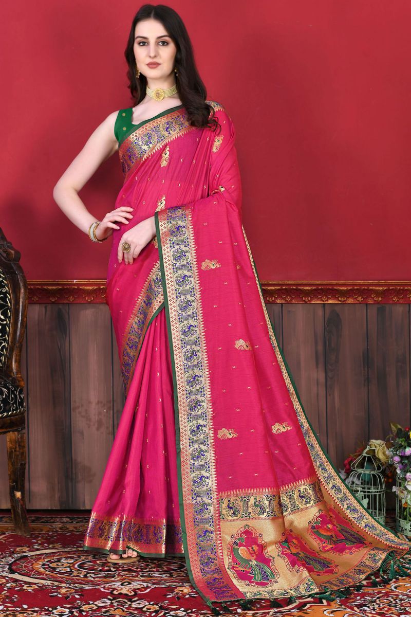 Pink Color Wedding Wear Princely Paithani Silk Saree