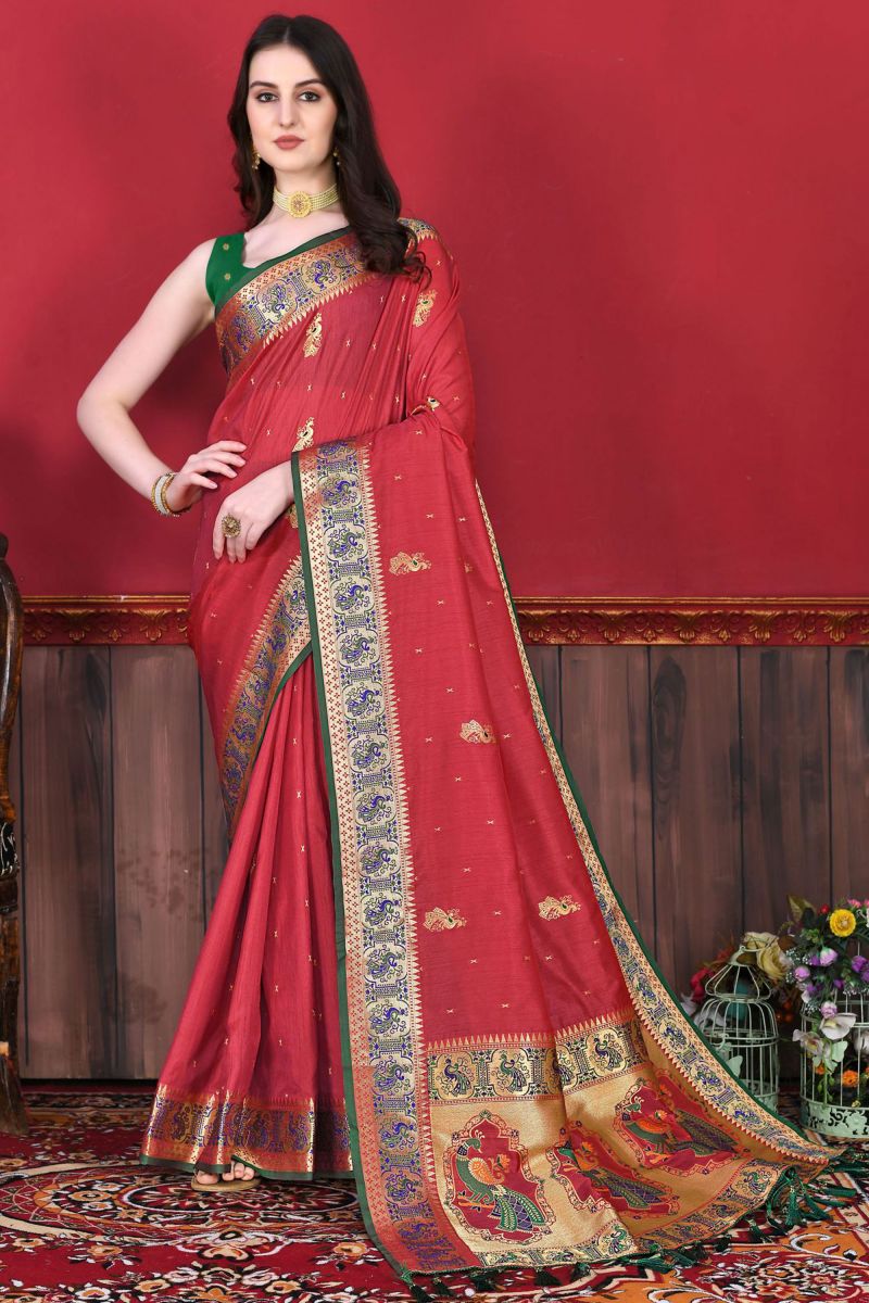 Red Color Wedding Wear Engaging Paithani Silk Saree