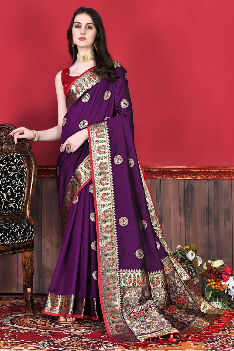 Soothing Purple Color Wedding Wear Paithani Silk Saree