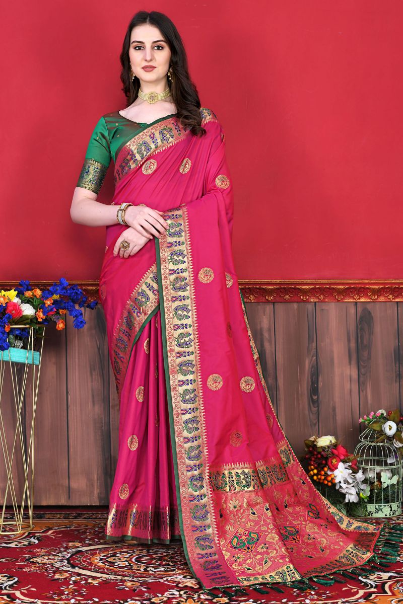 Wedding Wear Pink Color Gorgeous Paithani Silk Saree