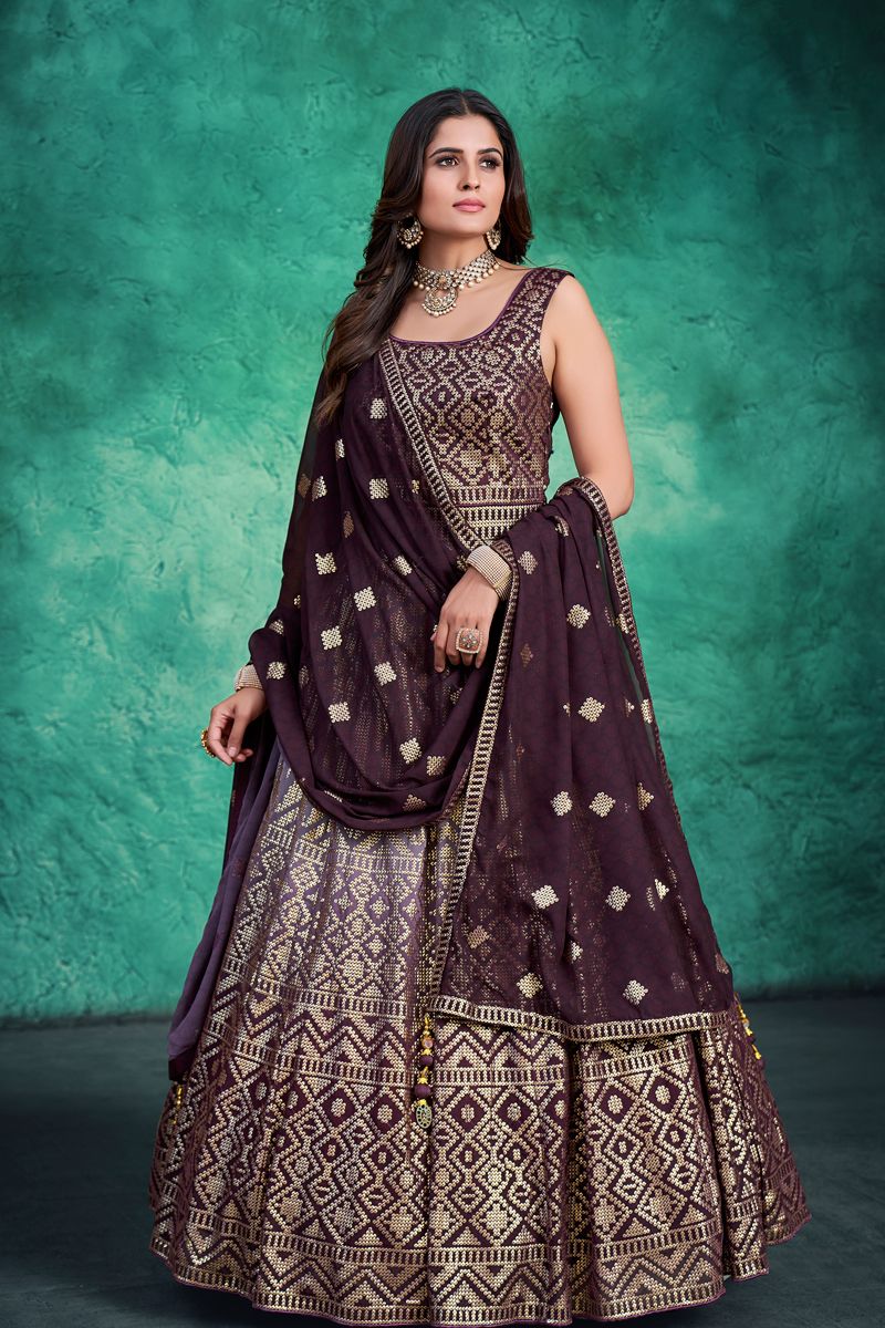 Brown Color Georgette Divine Readymade Gown With Dupatta