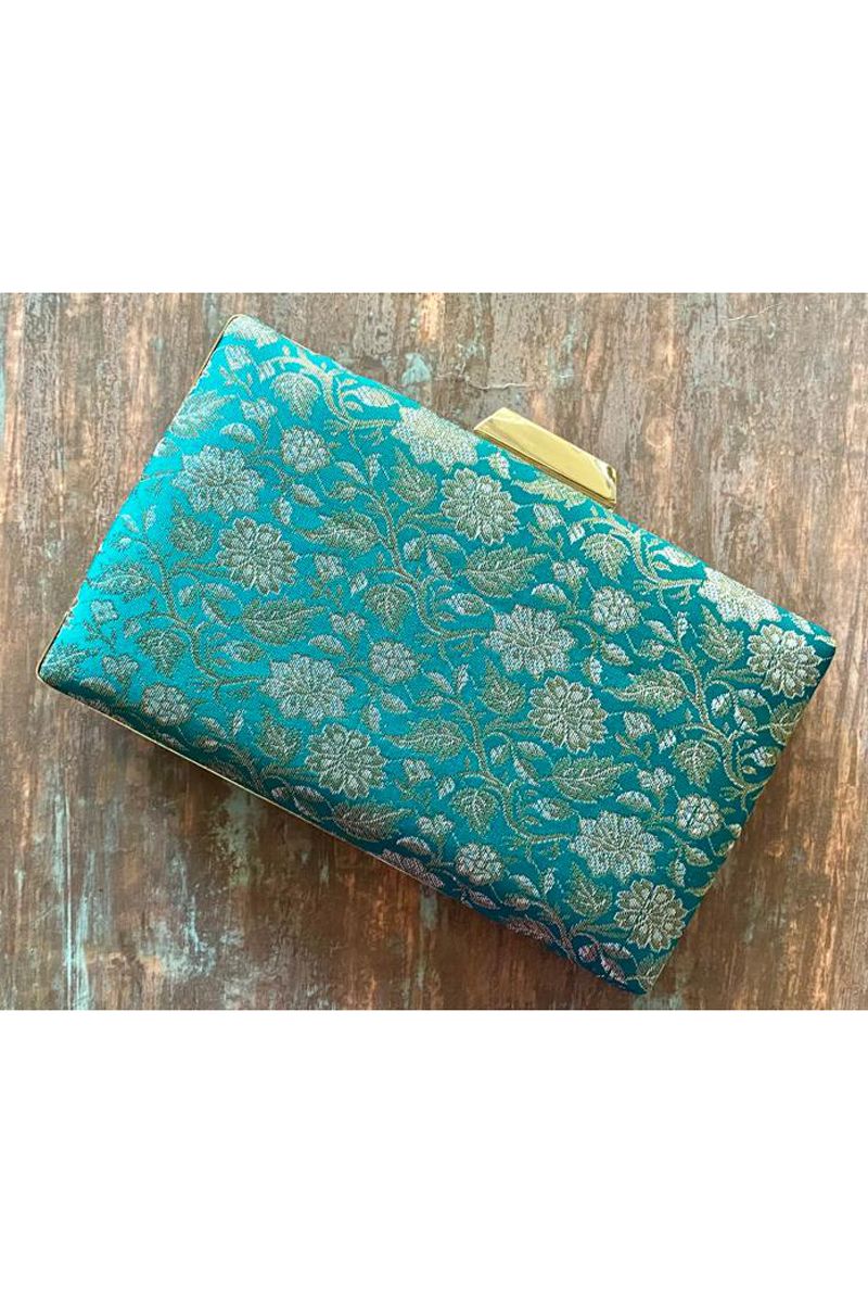 Pure Banarasi Silk Teal Royal Memoirs Notebook Clutch