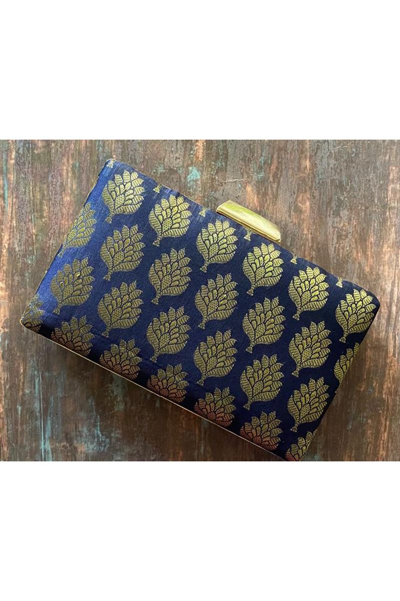 Artisan Tales Navy Blue Pure Banarasi Silk Notebook Clutch