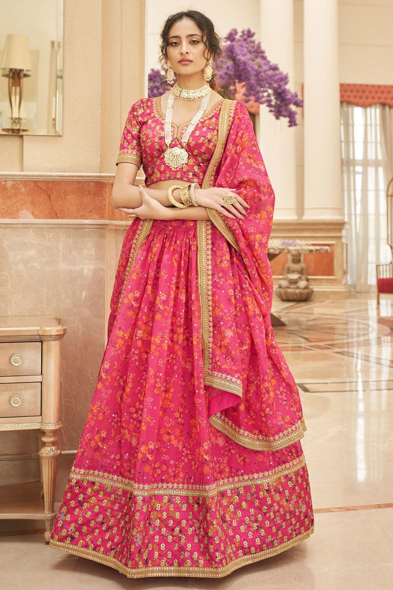 Organza Fabric Sangeet Wear Lehenga Choli In Pink Color