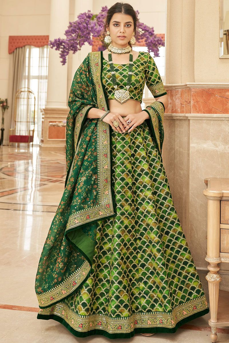 Sangeet Wear Art Silk Fabric Green Lehenga Choli