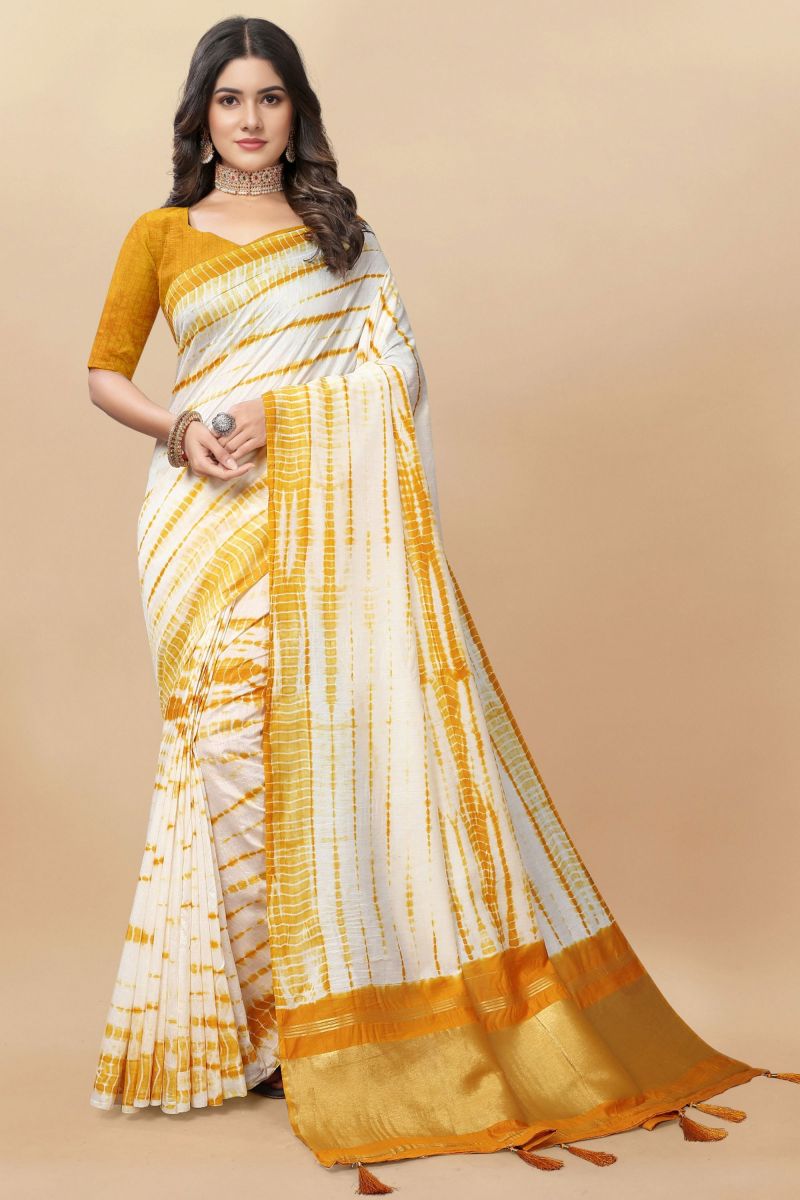 Cotton Fabric Yellow Color Casual Wear Glorious Printed Saree