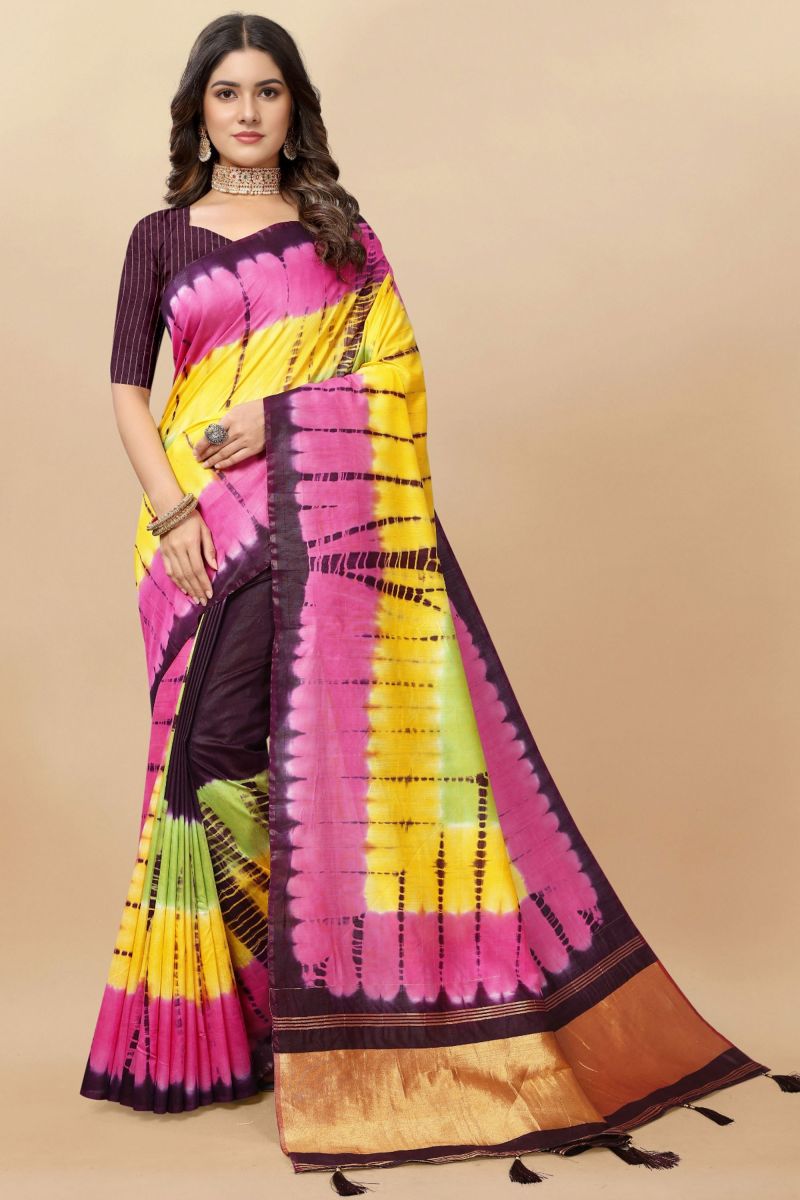 Cotton Fabric Multi Color Casual Wear Engaging Printed Saree