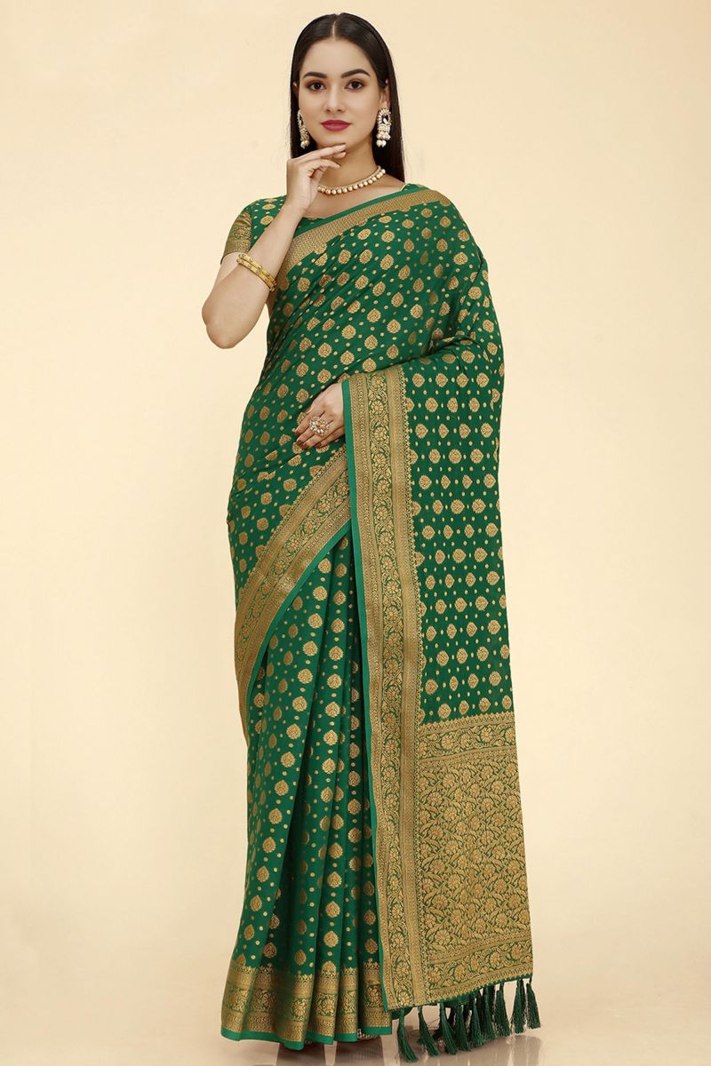 Green Color Nylon Fabric Precious Sangeet Wear Saree