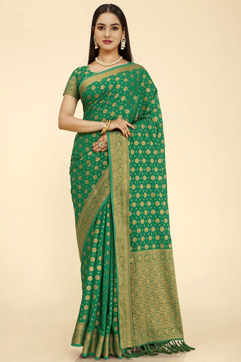 Nylon Fabric Green Color Incredible Sangeet Wear Saree