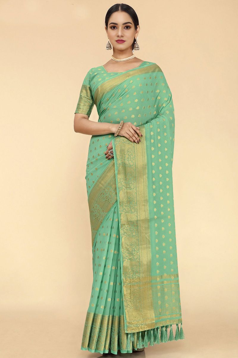 Marvellous Nylon Fabric Sangeet Function Saree In Light Cyan Color