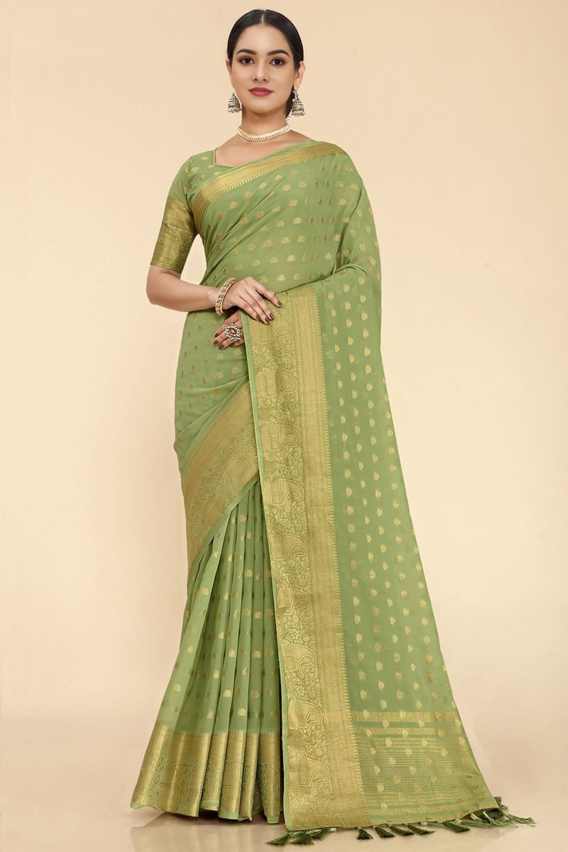 Attractive Nylon Fabric Sea Green Color Sangeet Function Saree