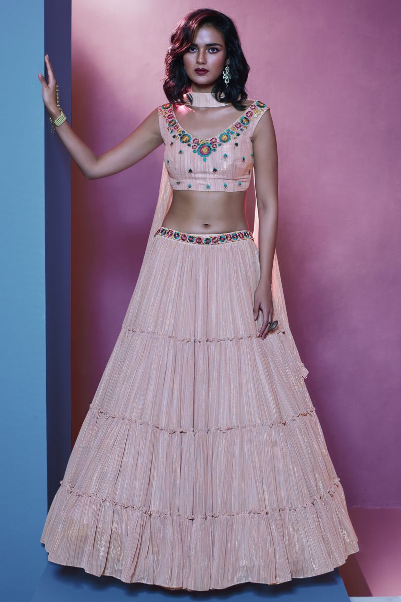 Art Silk Wedding Wear Readymade Chaniya Choli In Pink With And Designer Blouse
