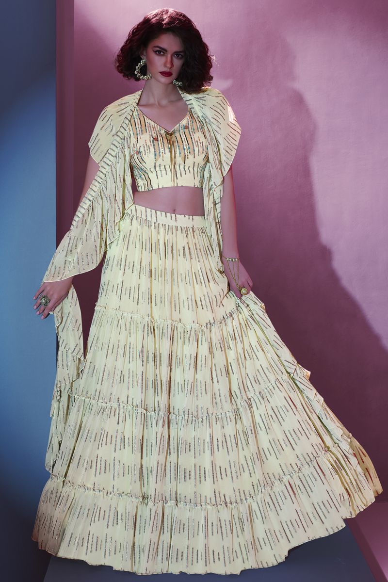 Beige Art Silk Sangeet Wear Readymade Chaniya Choli With Designer Blouse