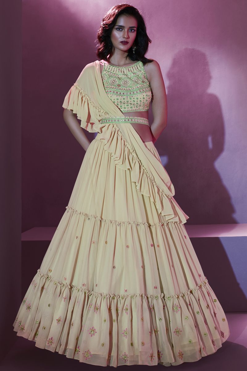 Beige Georgette Festive Wear Readymade Chaniya Choli With Beautiful Blouse