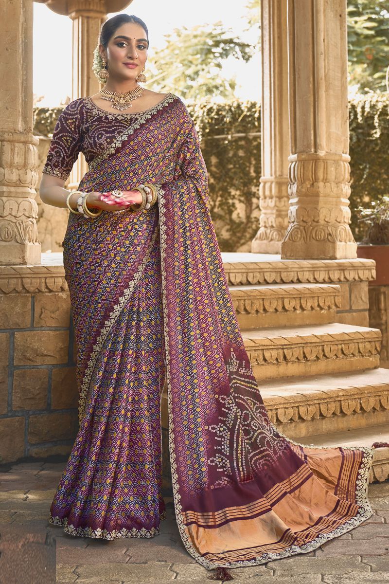 Gajji Silk Fabric Purple Color Pleasance Saree With Border Work