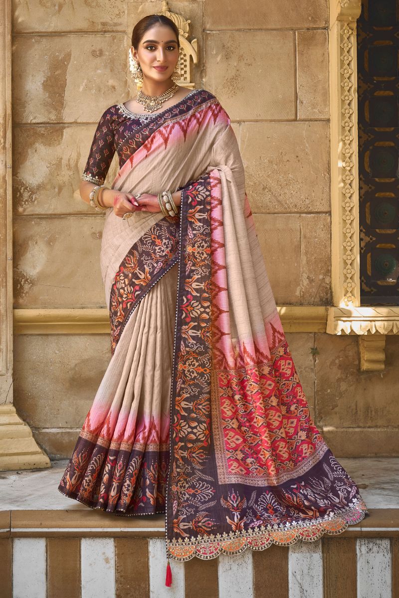 Beige Color Art Silk Fabric Coveted Saree With Border Work