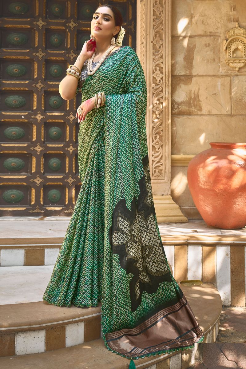 Gajji Silk Fabric Sea Green Color Excellent Saree With Border Work