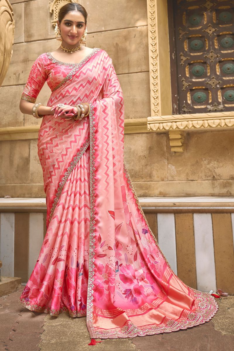 Pink Color Gajji Silk Fabric Engaging Saree With Border Work