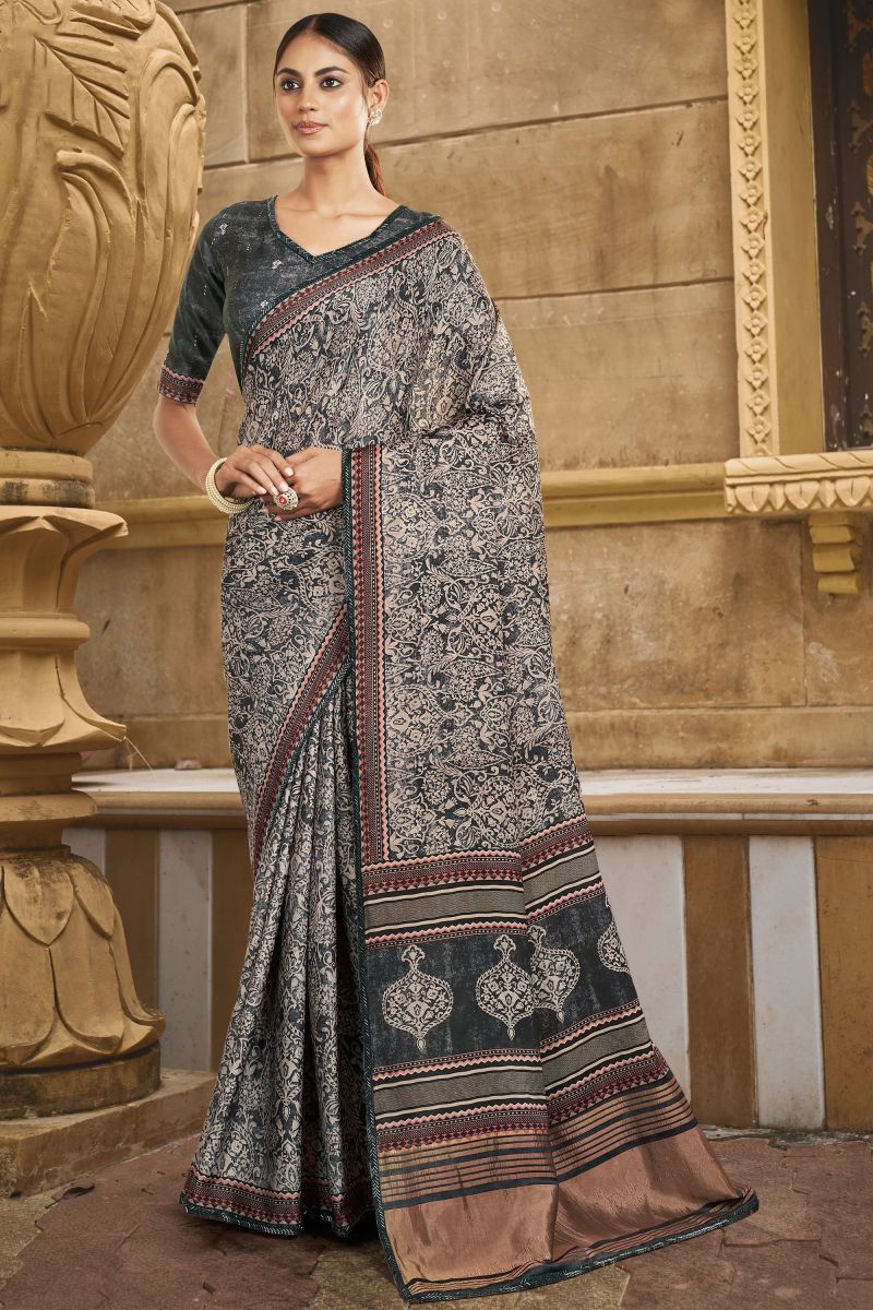 Border Work On Black Color Gajji Silk Fabric Saree