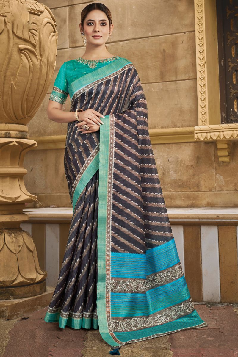 Multi Color Border Work On Gajji Silk Fabric Stunning Saree