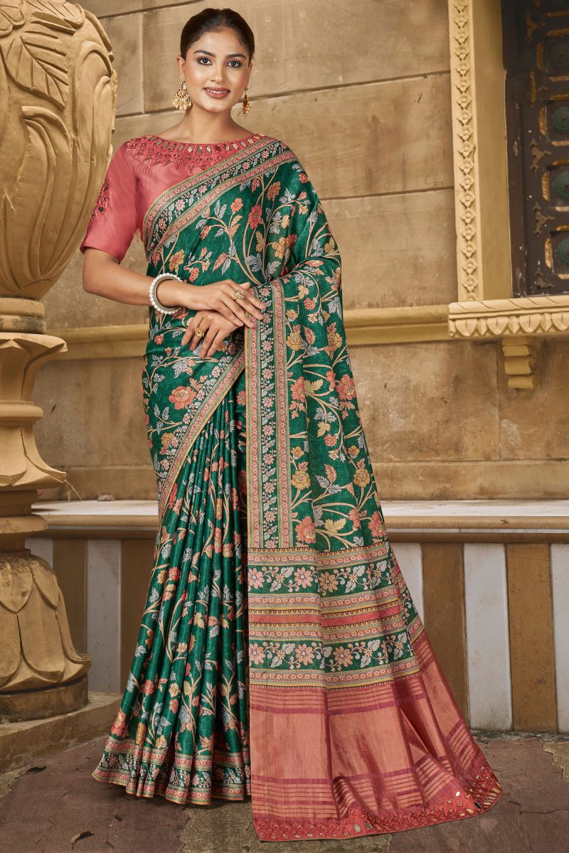 Green Color Gajji Silk Fabric Special Saree With Border Work