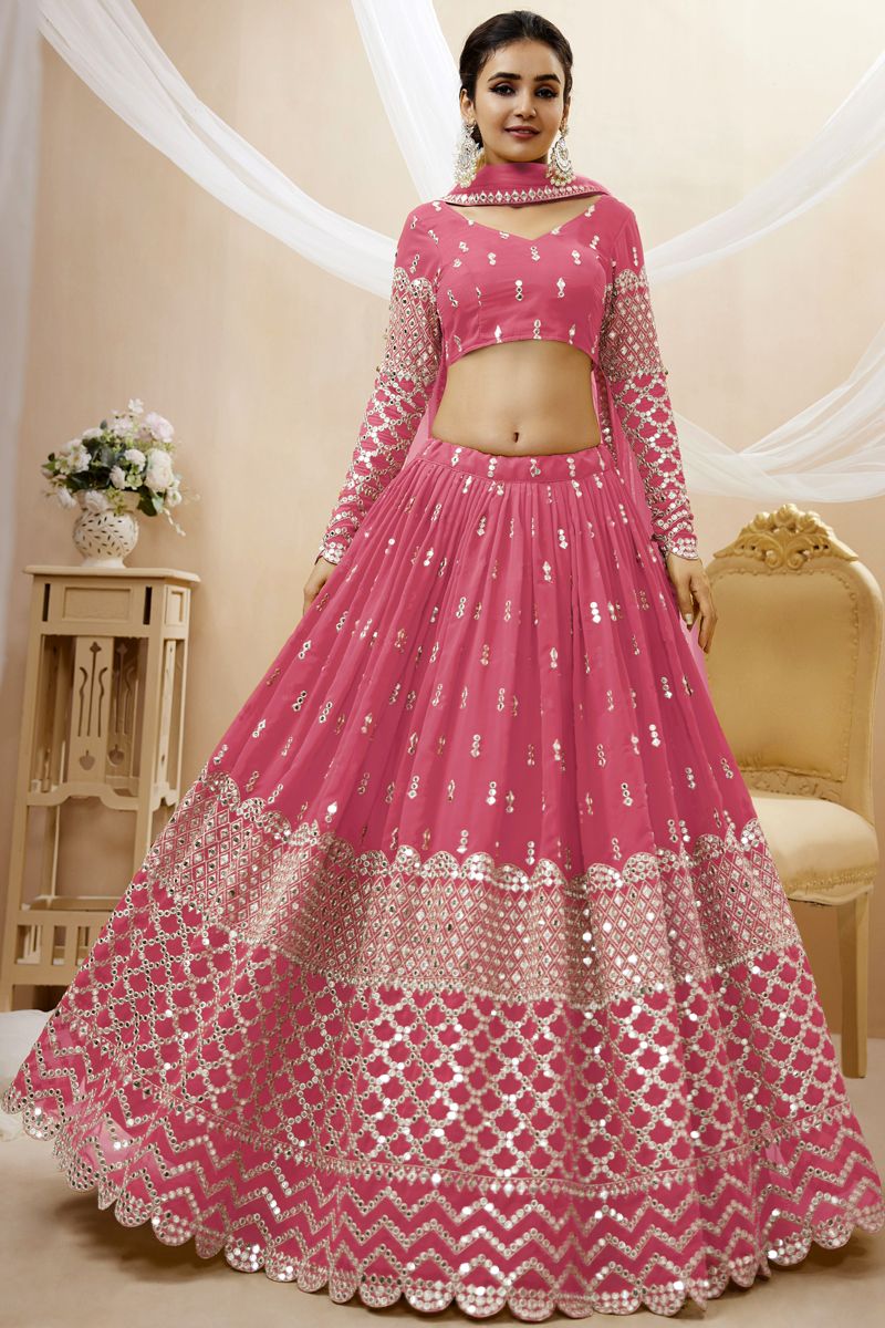 Pink Color Georgette Fabric Embroidered Wedding Wear Designer Lehenga Choli