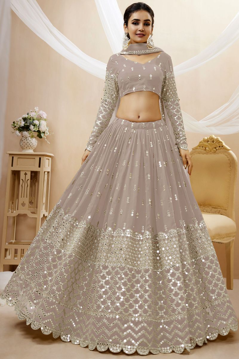 Georgette Fabric Embroidered Wedding Wear Designer Lehenga Choli In Grey Color