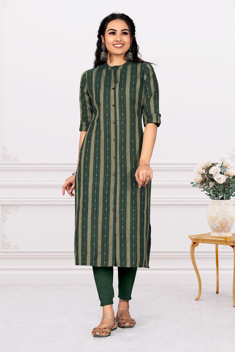 Green Color Patterned Printed Cotton Kurti