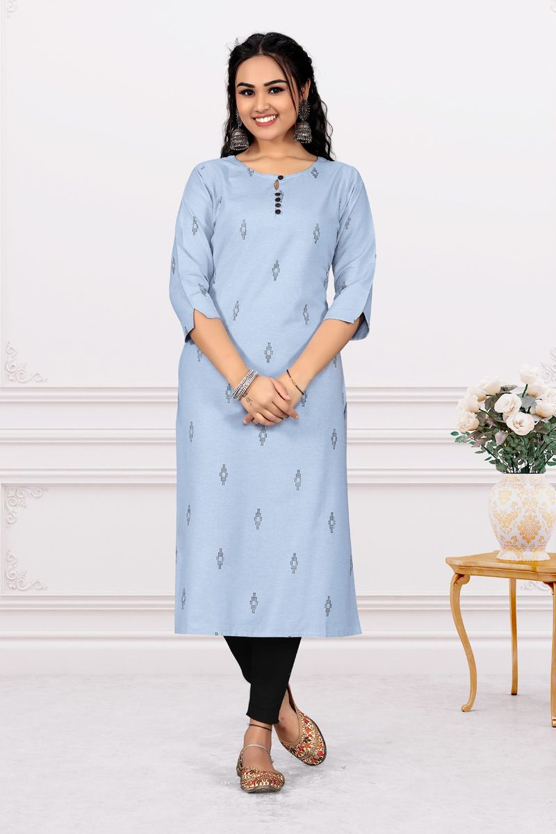 Grey Color Coveted Printed Cotton Kurti