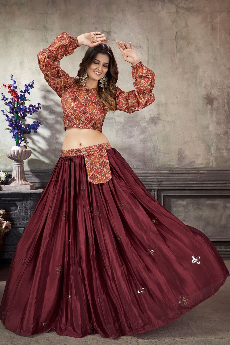 Maroon Color Art Silk Special Top With Skirt