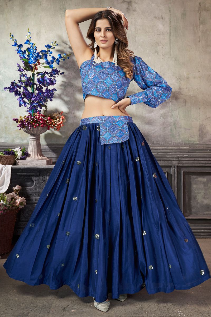 Blue Color Art Silk Princely Top With Skirt