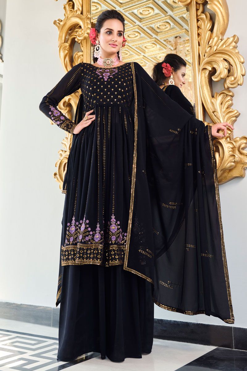 Georgette Fabric Black Readymade Palazzo Suit