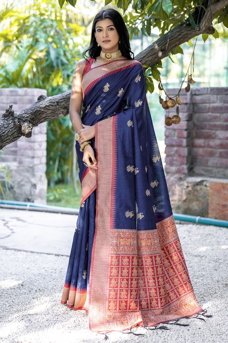 Navy Blue Color Function Wear Designer Art Silk Fabric Zari Weaving Border Work Saree