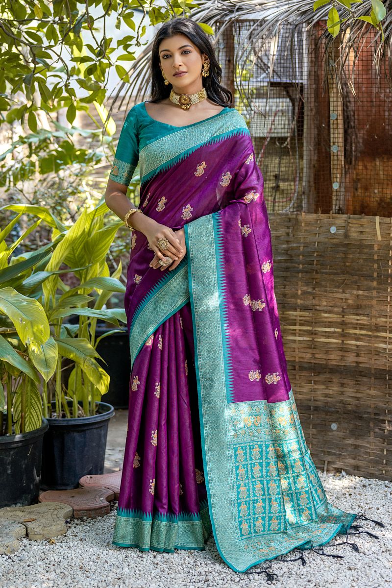 Purple Color Function Wear Trendy Zari Weaving Border Work Saree In Art Silk Fabric