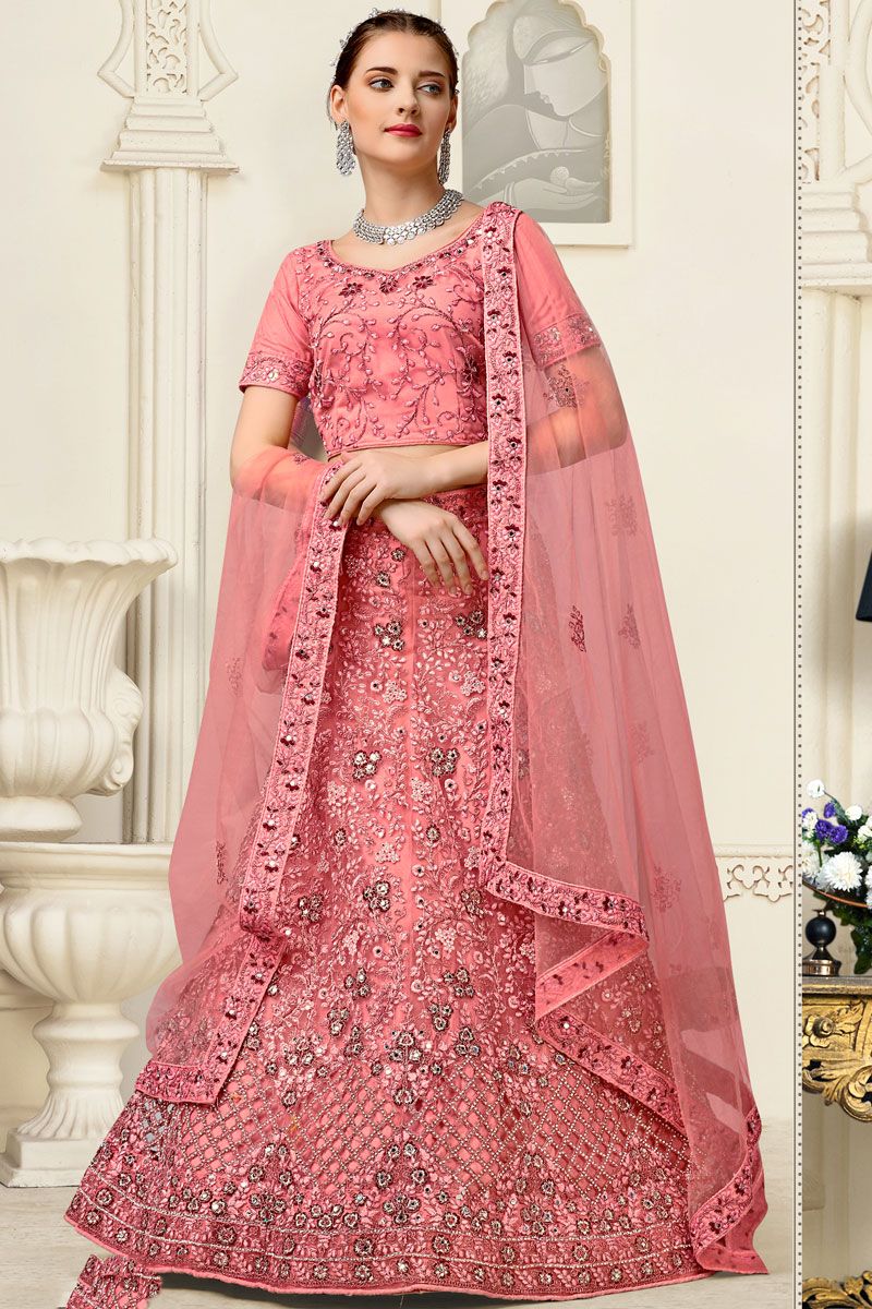 Pink Color Net Sangeet Wear Lehenga Choli