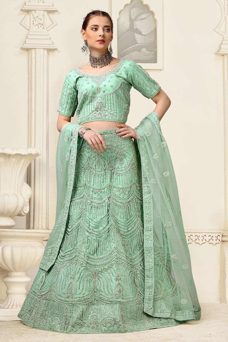 Sea Green Color Net Sangeet Wear Lehenga Choli