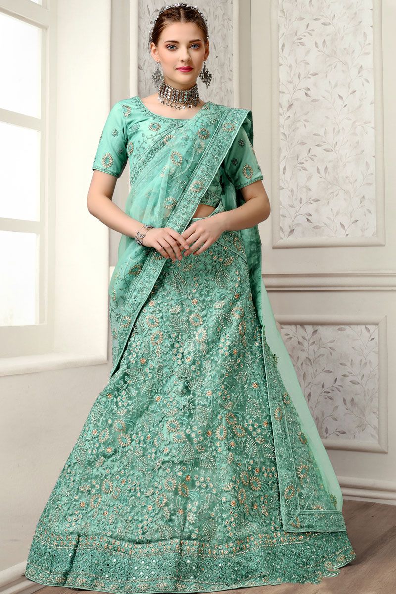 Green Color Sangeet Wear Net Lehenga Choli