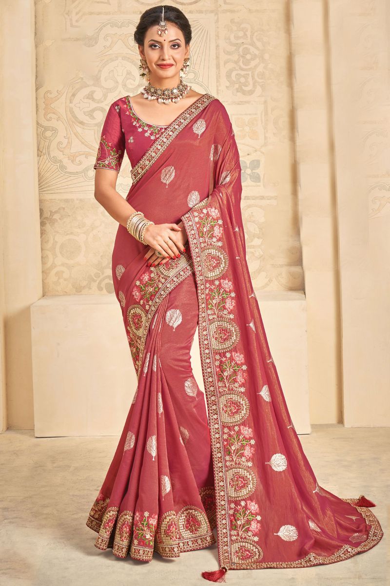 Red Color Function Wear Designer Art Silk Fabric Embroidered Saree