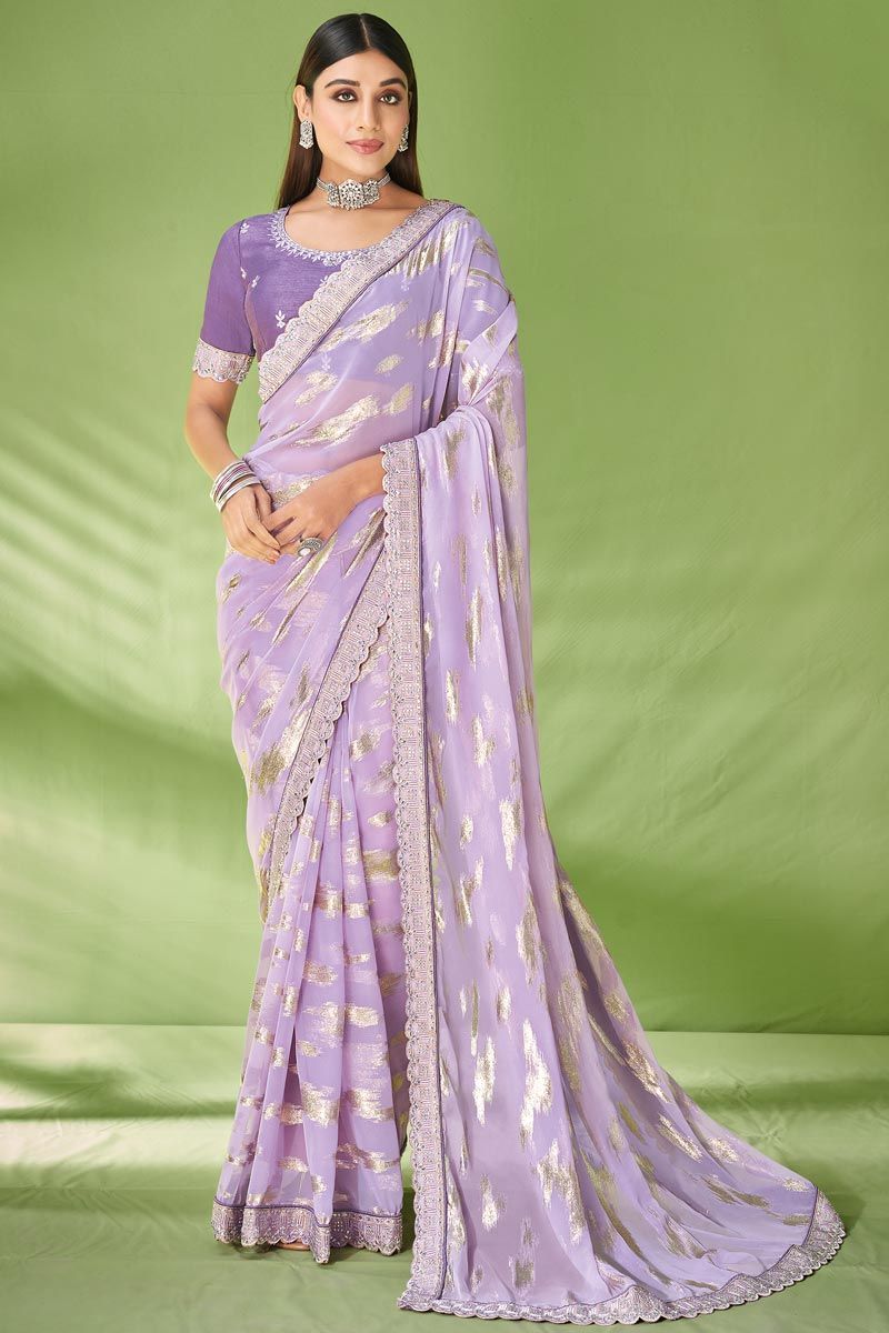 Lavender Color Lovely Foil Printed Georgette Saree